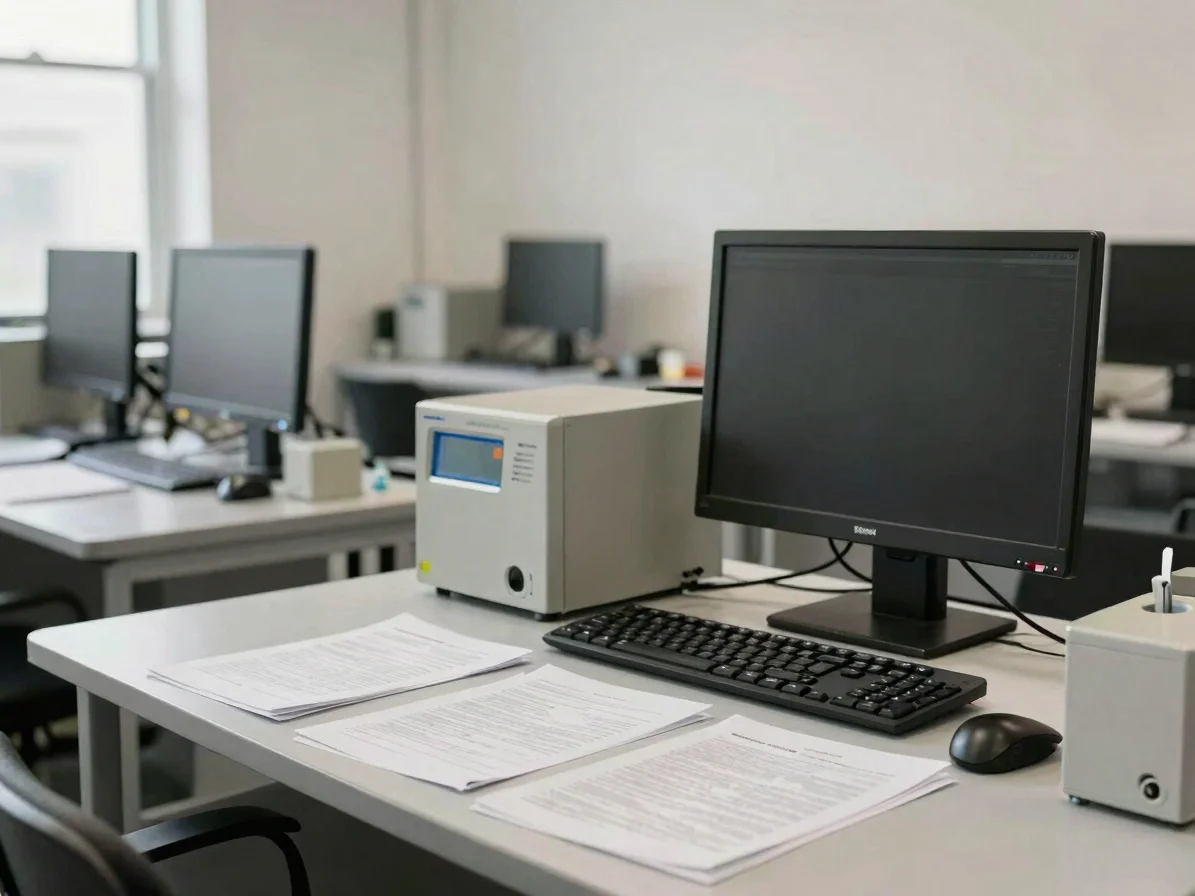 Clean editorial business photograph of an operations workspace in soft natural daylight, neutral palette, crisp detail o